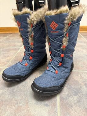 Columbia Navy Blue and Orange Women's Faux Fur Winter Lace-Up Boots